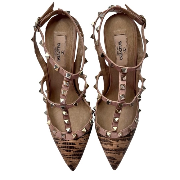 Valentino Two Tone Snakeskin Rockstud Ankle Strap Pumps Size 38 - Picture 2 of 9